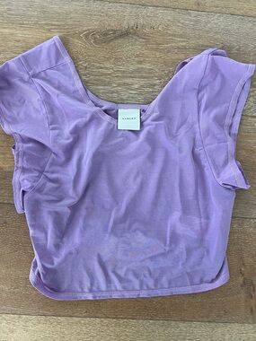 Varley Lavender Scoop-Neck Flutter Sleeve Crop Top